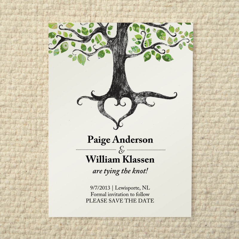 Wedding Save-the-Date - Rustic Woodland Tree - DIY Printable PDF Template - Green