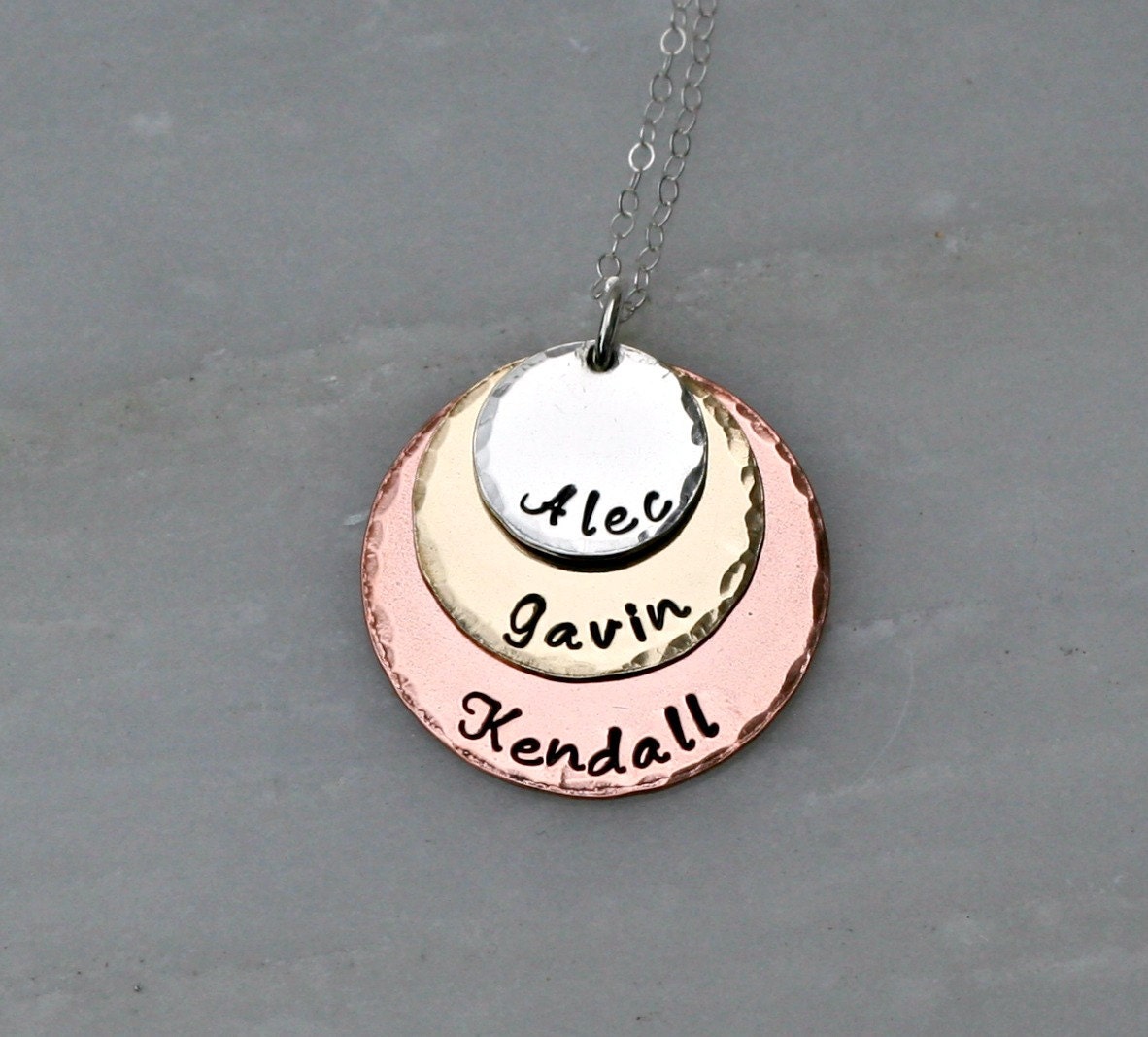 Mothers Day Gift - Personalized Necklace - Mixed Metal - Hand Stamped Jewelry - Custom Necklace - Name Necklace