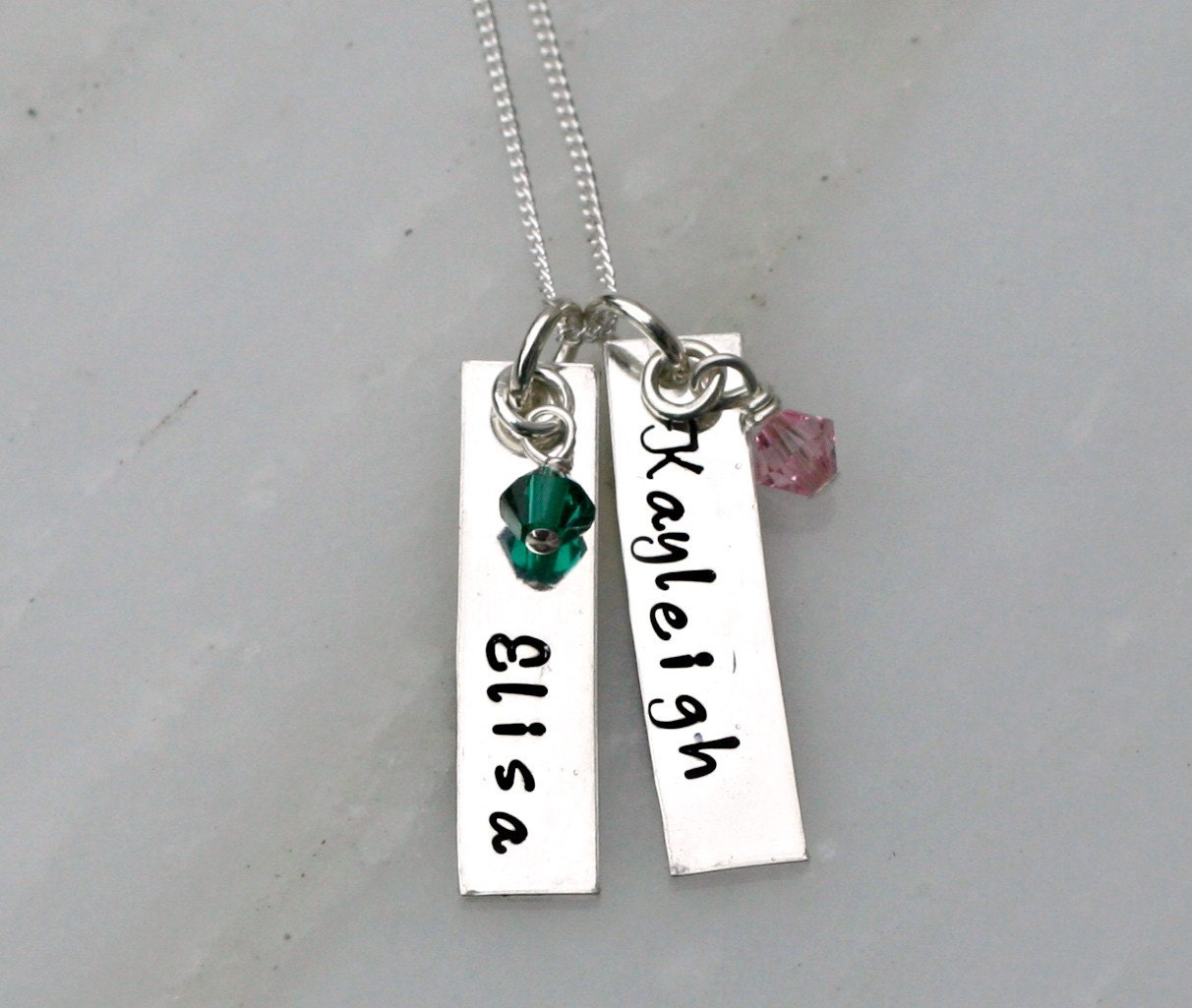 Hand Stamped Necklace- Mommy Jewelry- TWO Rectangles - Personalized Necklace - Engraved Necklace - Gift for Mom