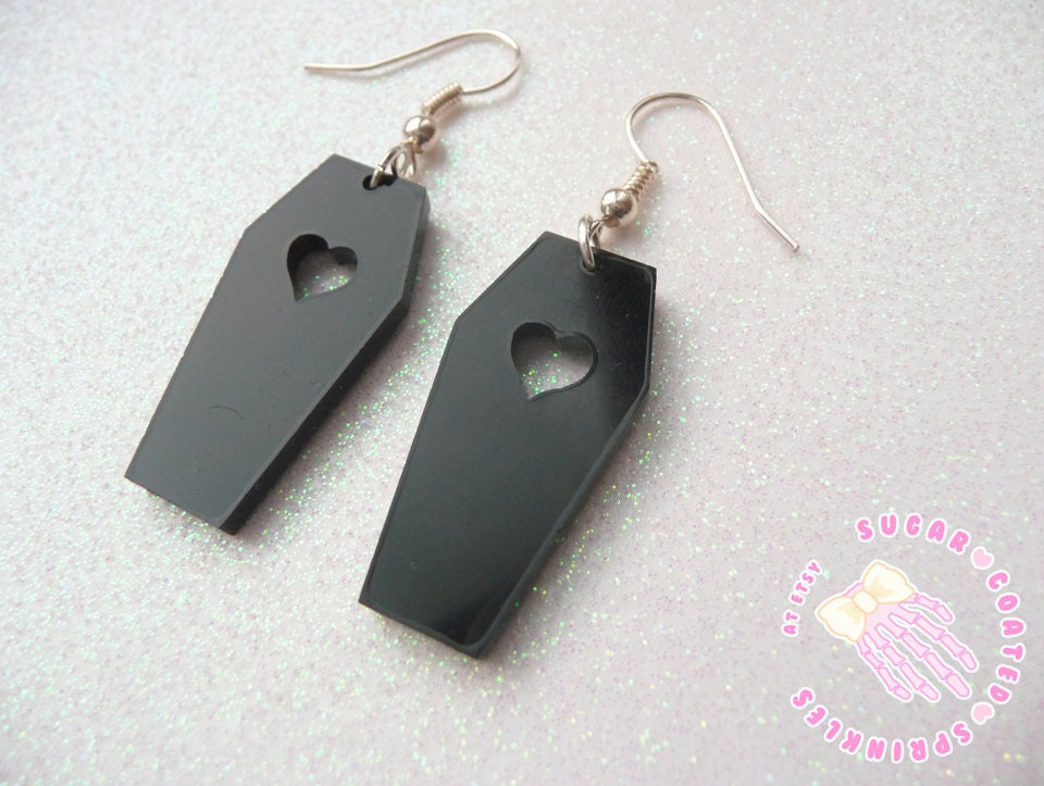 Black coffin heart earrings