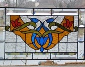 Beveled stained glass panel window Victorian flower red blue stained glass window panel window hanging stained glass flower uk2