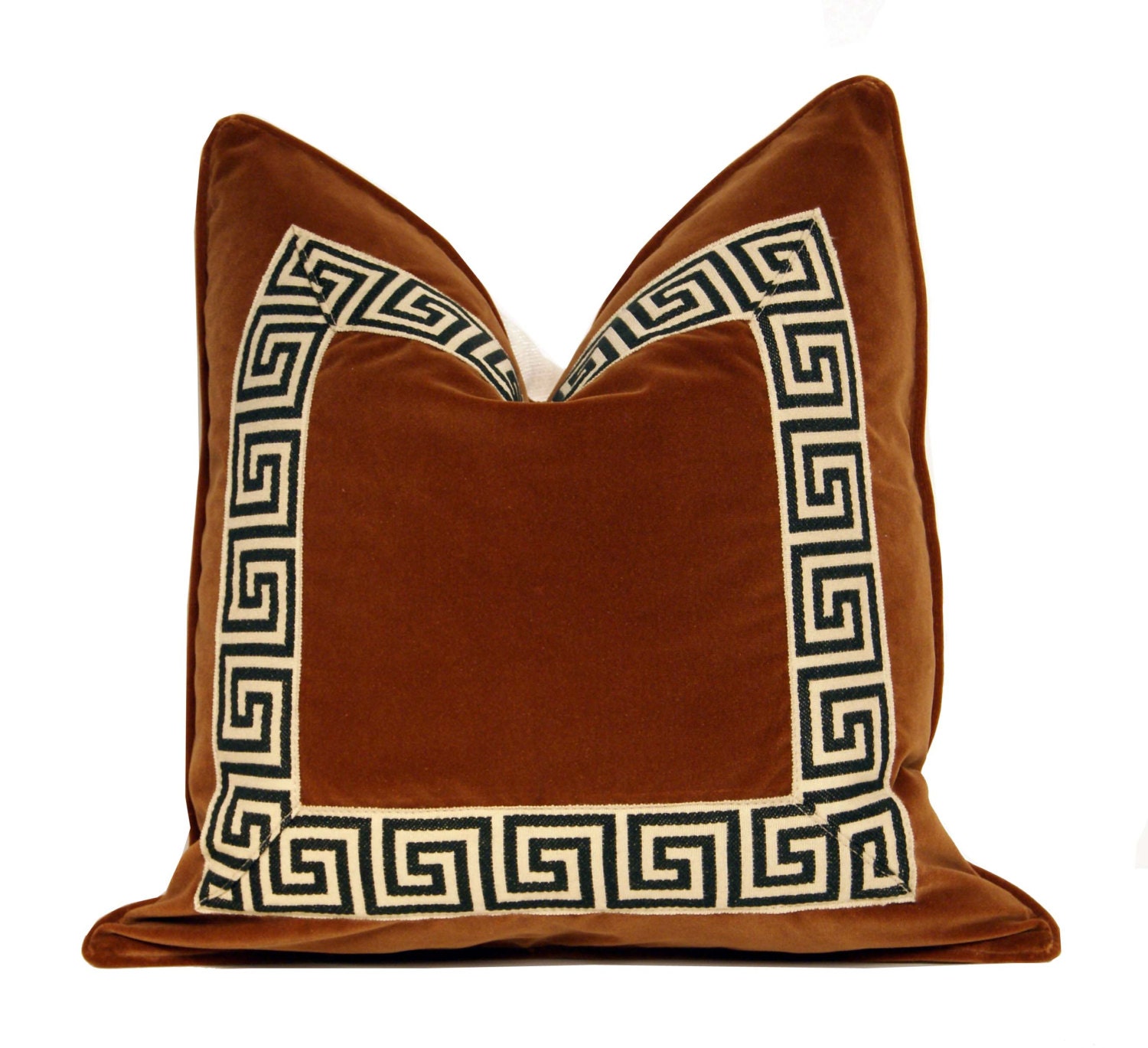 Burnt Gold Velvet pillow with Greek Key Detail