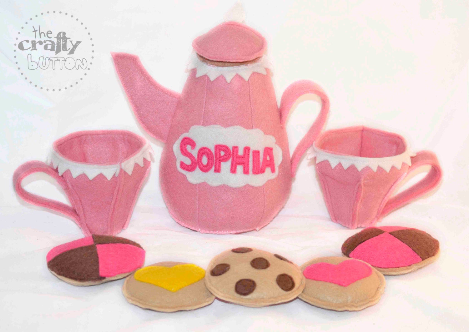 Personalized Tea Party Set - Teapot,teacups,bowls, cookies, strawberries, tea party, girls stuffed toy