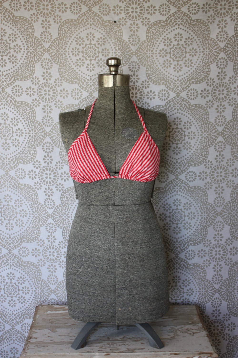 Vintage Cole of California Red and White Stripe Bikini Top