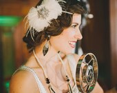 Ivory Bridal Hair Accessories, Ivory Bridal Fascinator, Wedding Headpiece, Feather Head piece, Birdcage Veil Bow - Made to Order - AUBREY
