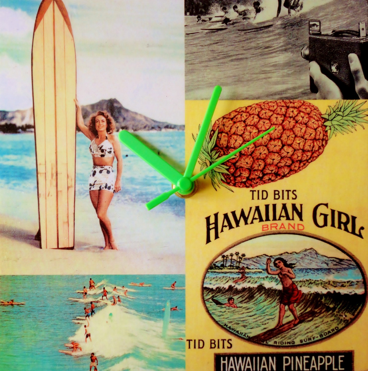 Classic Surf Adverts No3 20x20cm Square Clock - Handmade, Unique and Original