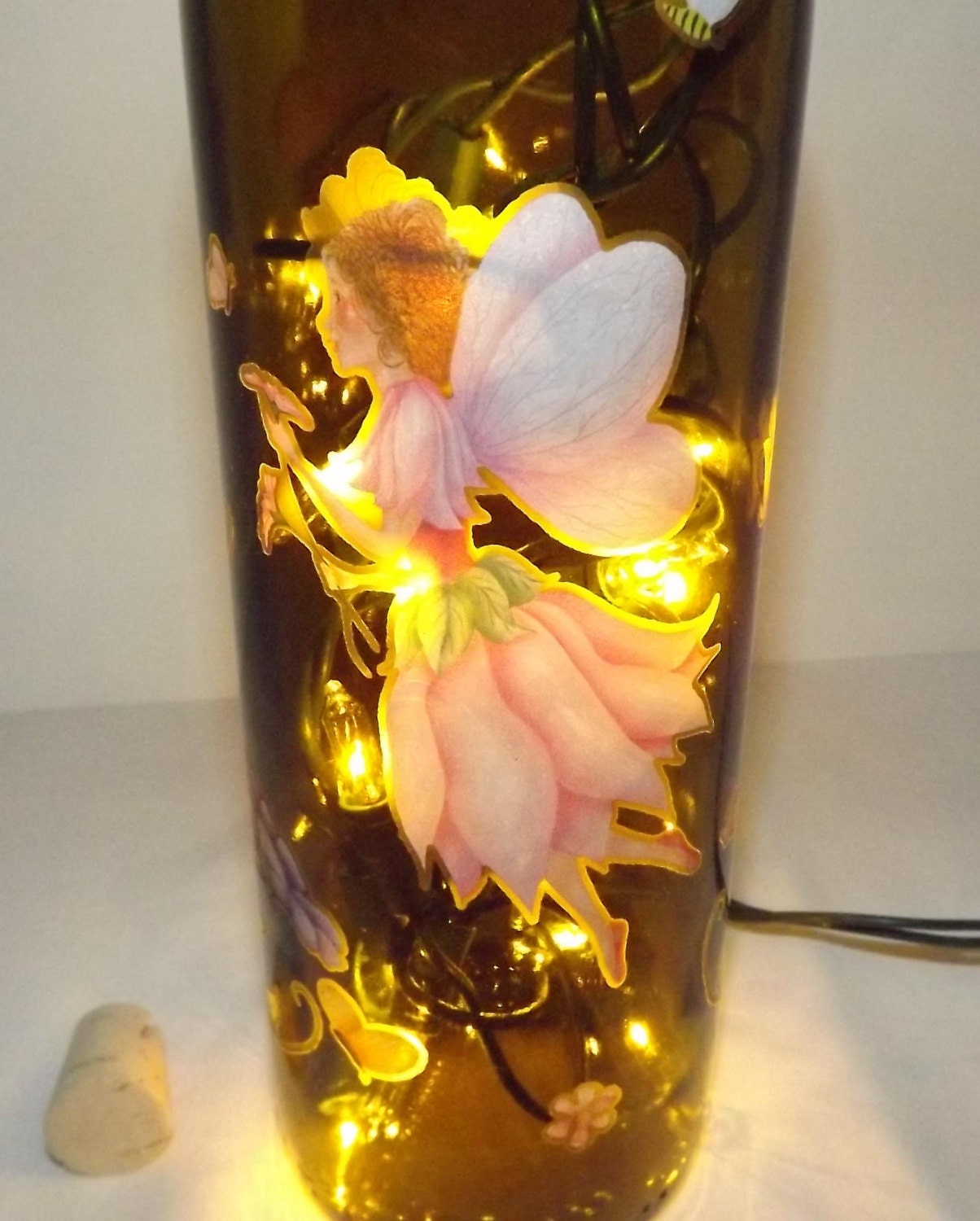 FLOWER FAIRIES Recycled Glass Bottle Accent Lamp/Light-Great Gift Idea