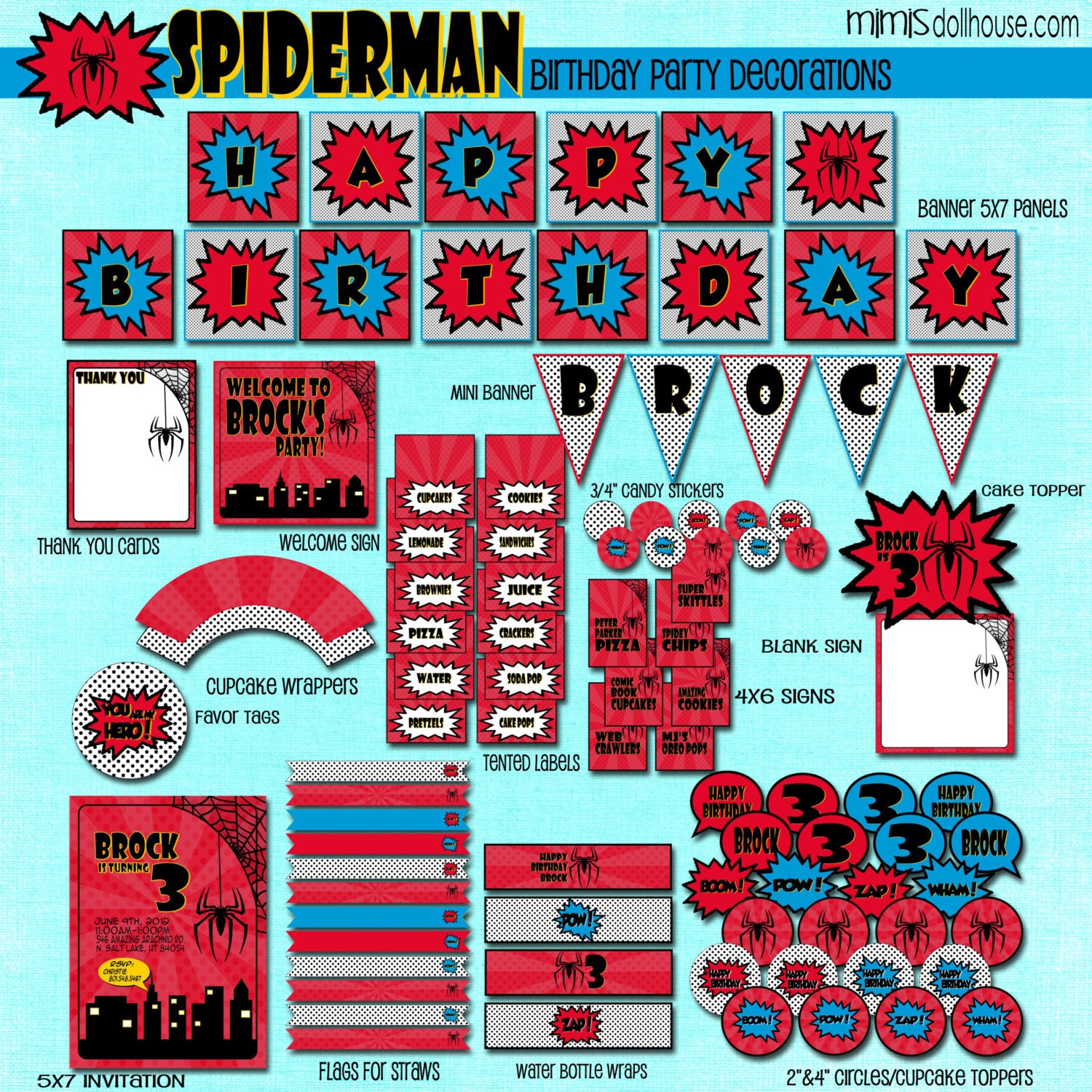 Spiderman Decorations- Printable Superhero Birthday Party Decorations- Spiderman Birthday Party PDF/JPEG Il_170x135