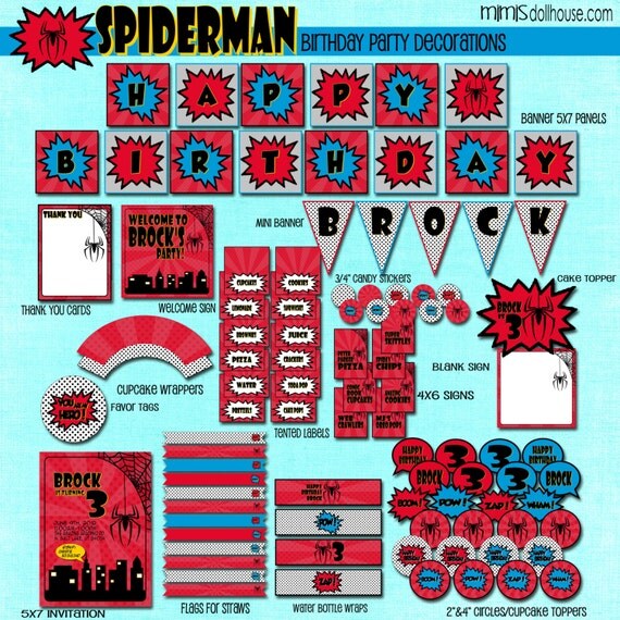 Spiderman Decorations- Printable Superhero Birthday Party Decorations- Spiderman Birthday Party PDF/JPEG Il_570xn
