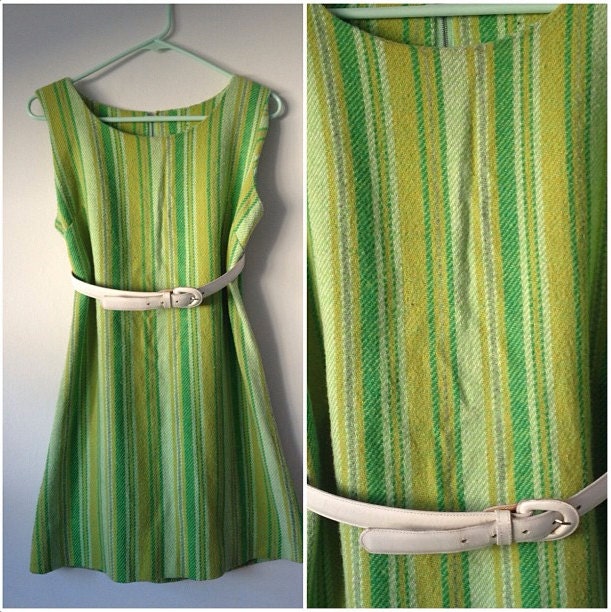Vintage Mod Green Striped Dress
