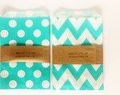 Aqua Paper Bags, Choose Between Dots and Chevron - Set of 12 bags