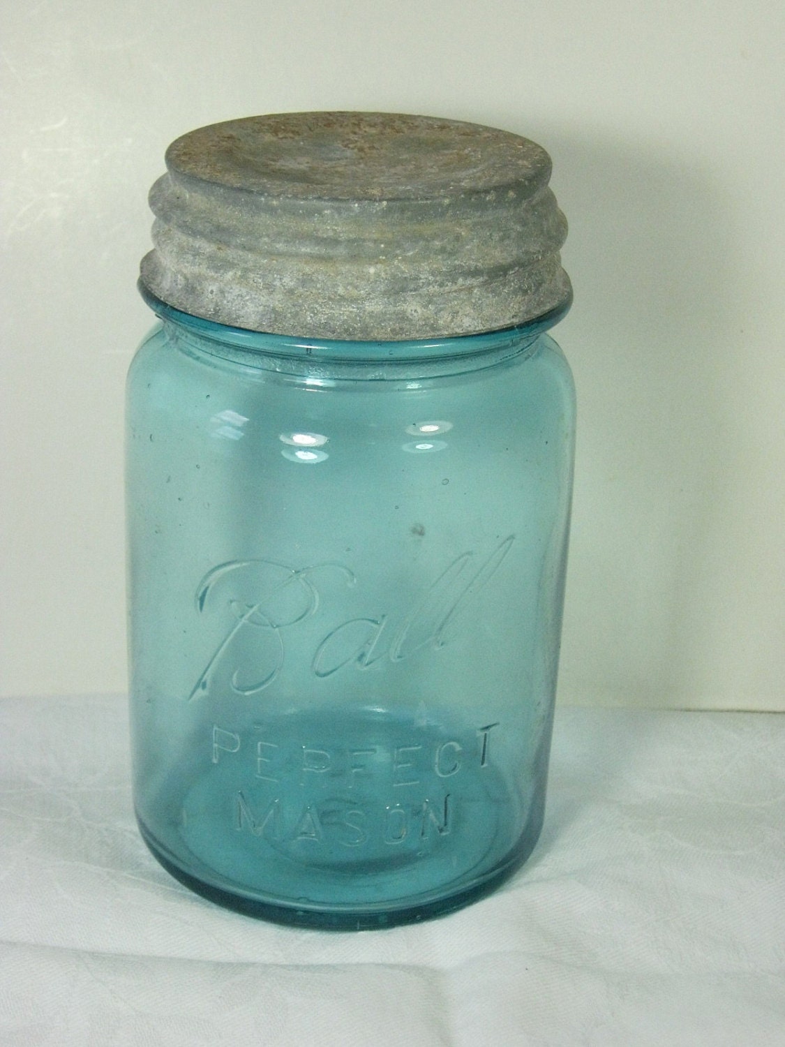 Vintage Blue Ball Canning Jar Pint Circa 1920s  Milkglass Zinc Lid Perfect Mason