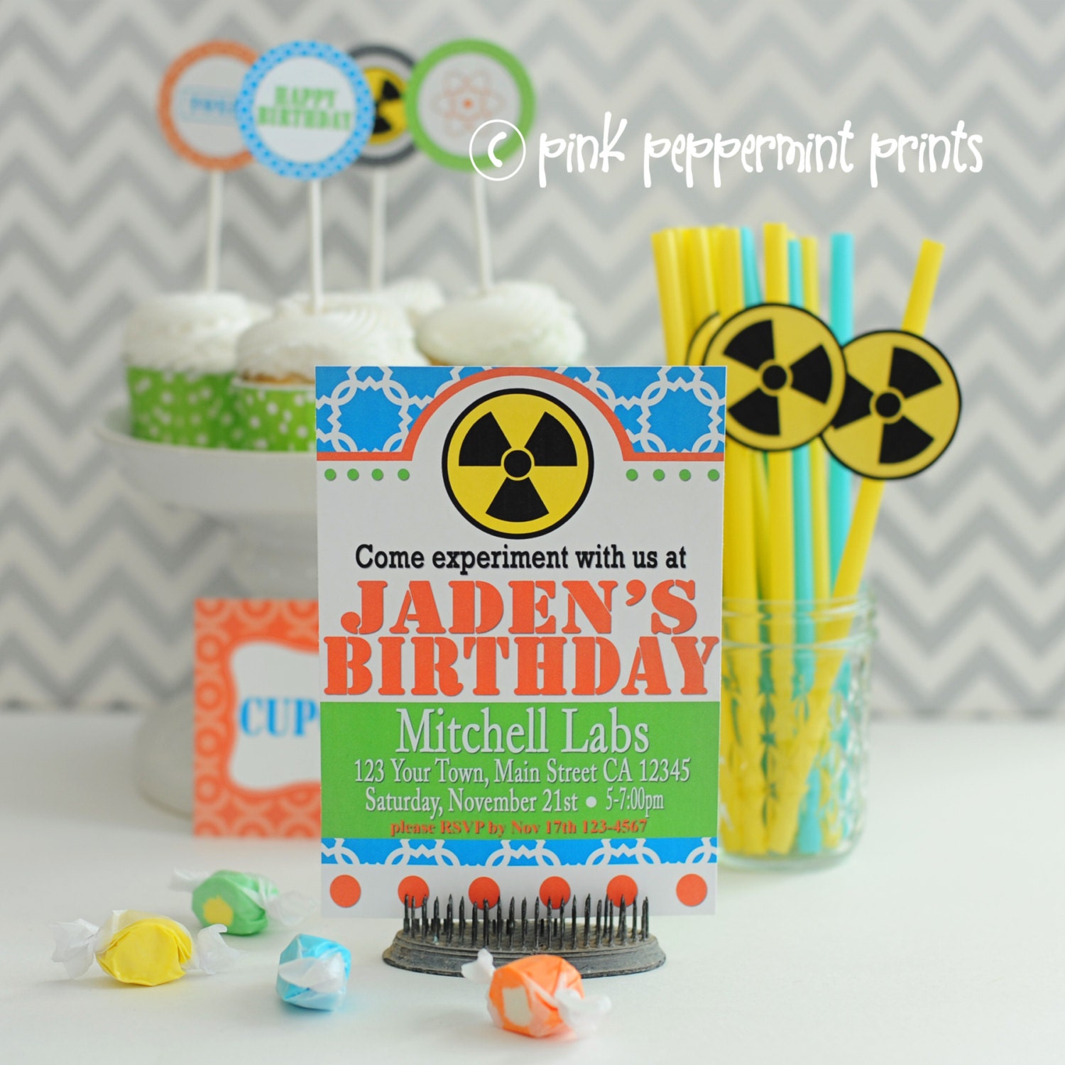 Printable Party Invitations- The Mad Scientist Birthday Party Printable Collection 5x7 Customized Printable Invitations