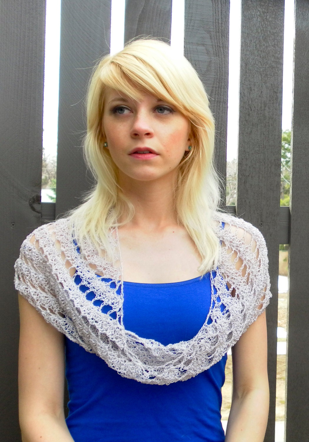Summer Lace Scarf Striped Crochet Prom Wrap in Silver