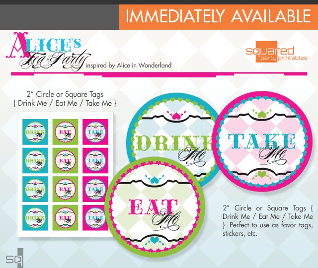 Alice in Wonderland Inspired Tea Party Printable Favor Tag - Eat Me - Drink Me - Take Me - DIY Print - Alice's Tea Party - Instant Download Il_170x135