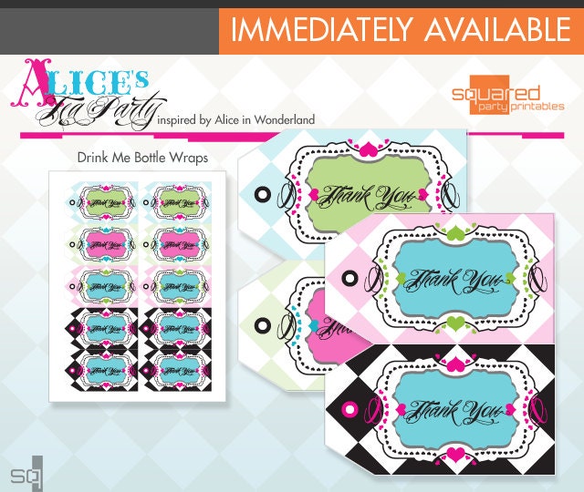 Alice in Wonderland Inspired Tea Party Printables - Favor Hang Tags - Thank You Tags - DIY Print - Alice's Tea Party - Instant Download Il_170x135
