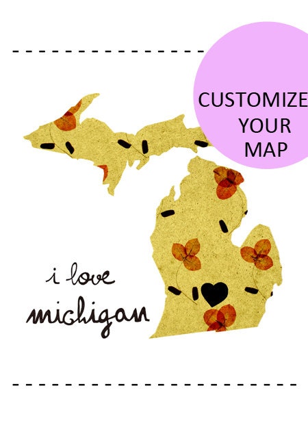 Michigan Map Illustration size A4 (11,8x8,3 inches)