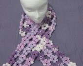 Puff Flower Crocheted Scarf - Purples