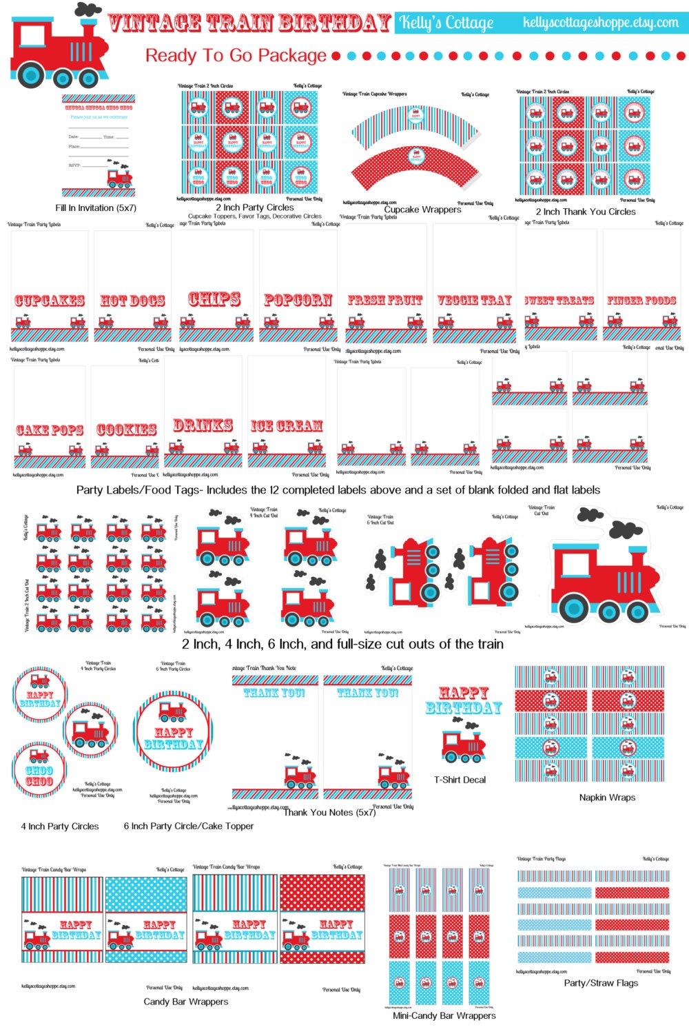 Instant Download Vintage Train Birthday Party Ready To Go Package...Printable DIY Package Il_570xn