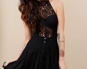 70s - 80s Vintage WOOL Pleated High Waisted Knee Length Skirt / Prep Modern Grunge / Black Witch Goth  Boho / Small