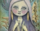 Print of  Fantasy Original Watercolor Painting, Nymph Fairy Illustration - Melana the Purple Fairy by Amalia K
