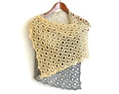 Hand knit shawl scarf gradient cotton beige grey gray