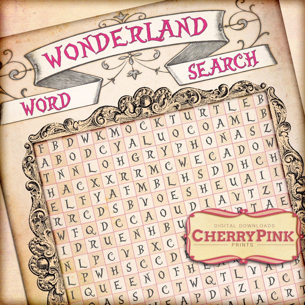 Alice In Wonderland WORD SEARCH Digital Party Printable Instant Download Party Game