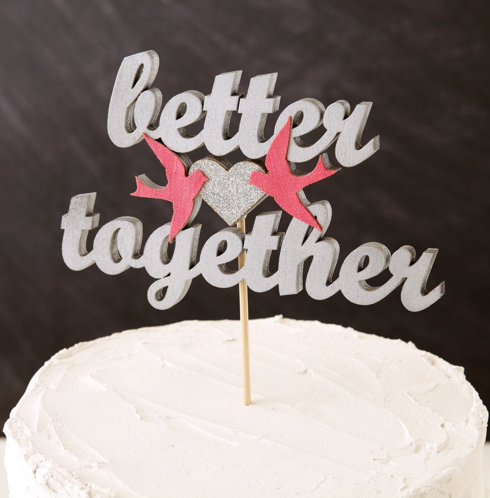 The Whimsical Wedding Cake Topper in Silver - Hot Pink Love Birds - Ready to ship