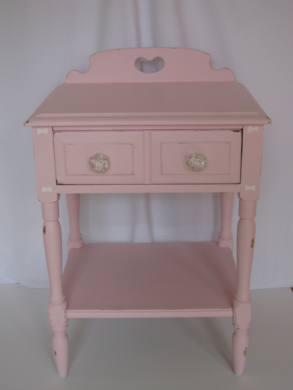 Pink Shabby Chic Bedside Table rose glass drawer knobs