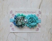 Baby Headband - Aqua Shabby Chic Headband - Baby Girl Headbands - Newborn headbands - Blue Baby Hairbows - Infant Headband
