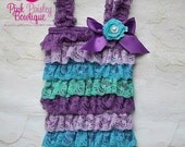 Petti Romper - 3 pc SET- Purple & Aqua Petti Romper- Ruffle Romper -Baby Girl Rompers -Ruffle Rompers - 1st Birthday Outfit - Baby Romper
