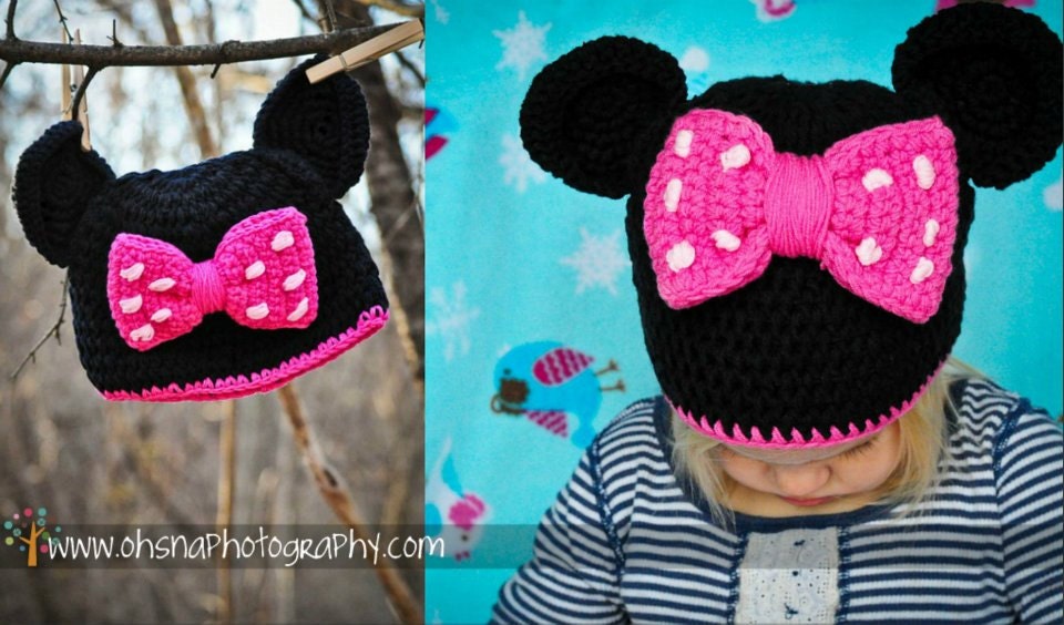 Made to Order Custom Baby & Girls Minnie Mouse Handmade Crochet Hat ON SALE Baby to Toddler to Child Size