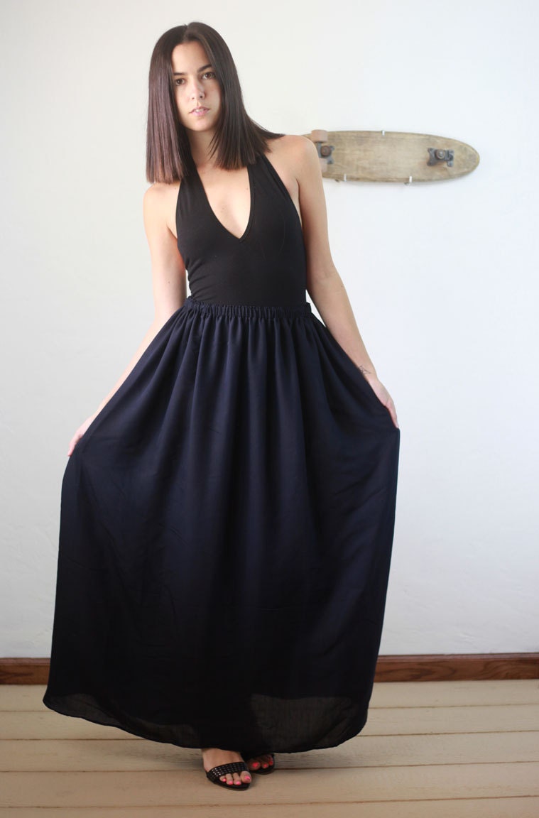 long navy maxi skirt
