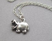 Hippo necklace, silver, small cute hippopotamus charm pendant