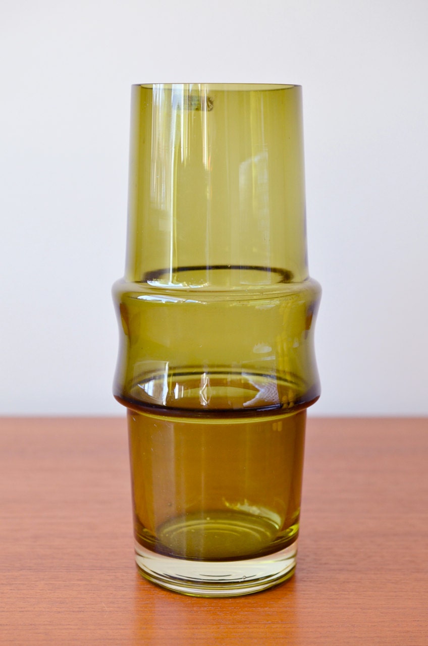 Tall Finn Cristall Green Crystal Vase, Vintage Midcentury Modern, Blenko or Paul McCobb Era, Tamara Aladin, Finland