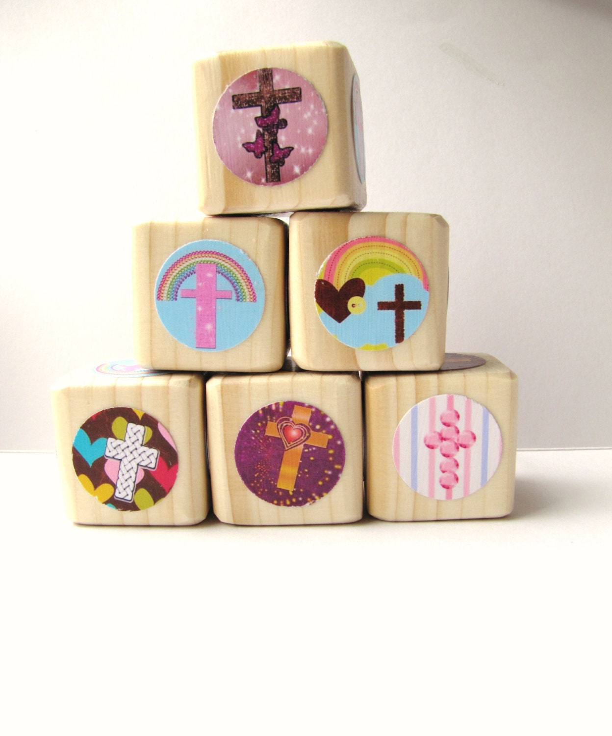 Christian Block set. Baptism Gift. Girl. Crosses. Shower Gift. Wood Baby Blocks. Room Decor. Sunday School. Newborn gift