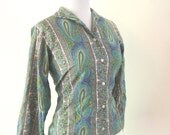 Vintage 1960s Blue Paisley Blouse