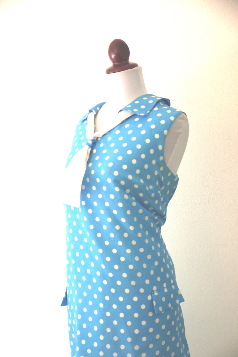 Vintage 1960s Blue Polka Dot Mod Dress