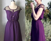 PETIT DEJEUNER in AUBERGINE - Eggplant Purple Vintage Inspired Chiffon Dress // bridesmaid dress // cocktail // holiday // day dress // plum
