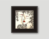 Framed drawing print Kiss drawing Line drawing Romantic wedding gift Framed art