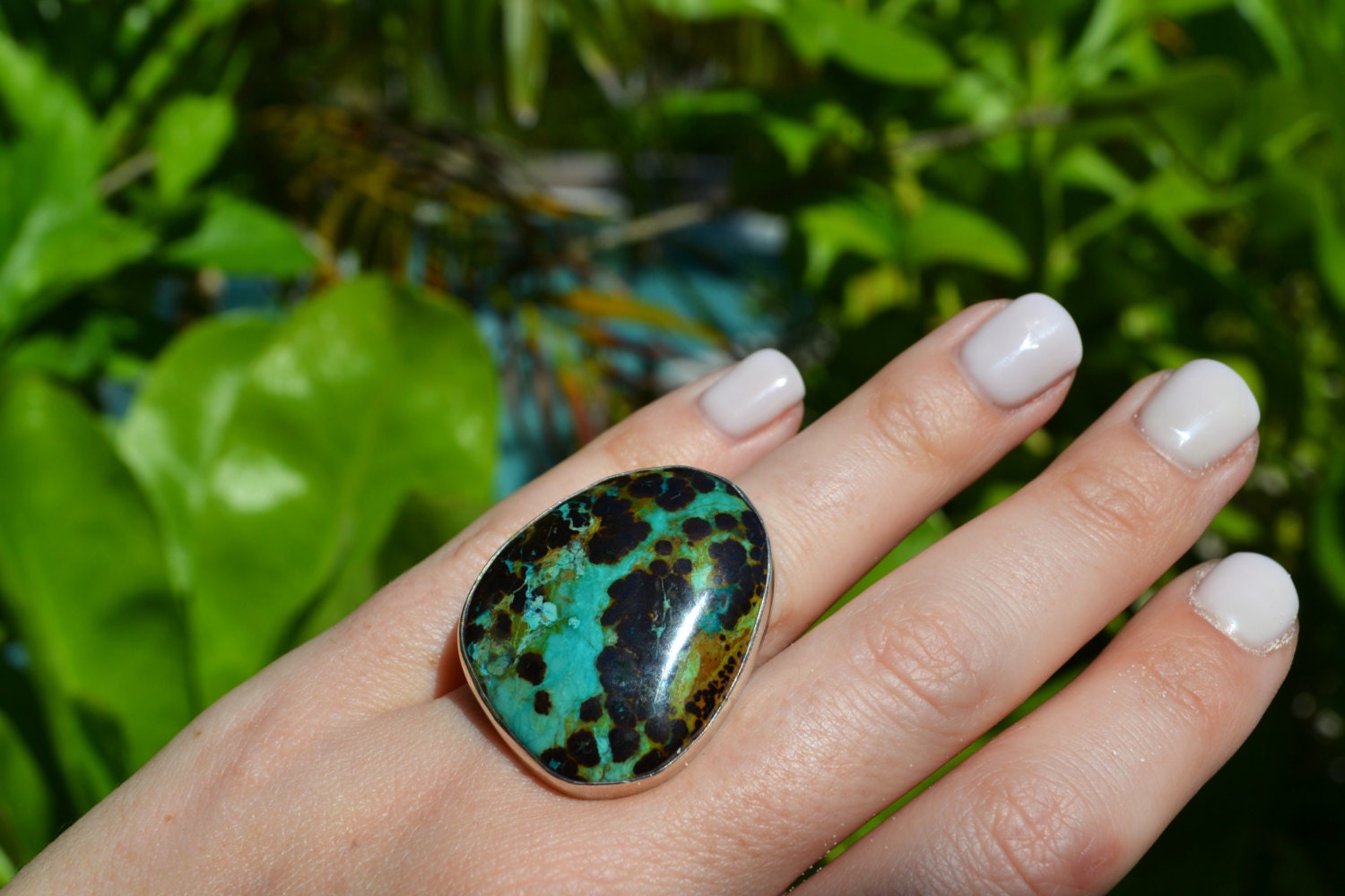 Cenote Ring- Chrysocolla and Sterling Silver