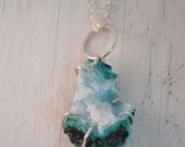 Raw Chrysocolla Pendant Necklace-  Sterling Silver