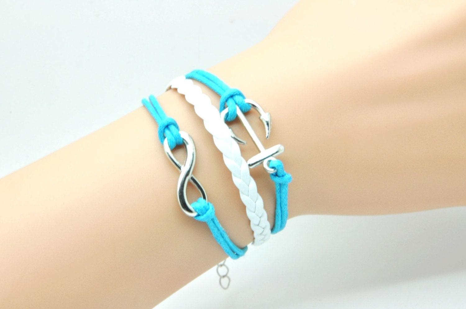 Adjustable Vintage Blue rope White Leather  Infinity Wish  Anchor  Bracelet  Cuff  Bracelet  Vintage bracelet  Jewelry Bangle 2024S