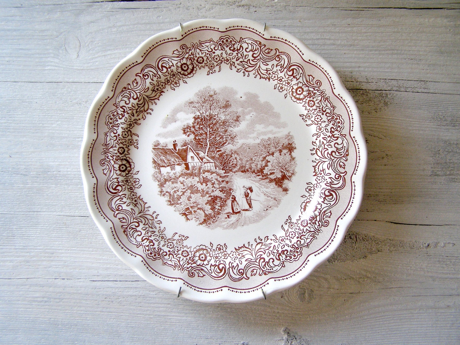 Ceramic Brown Wall Plate, Mid century Collectible Swiss landscape Wall art, European, Retro home decor, Gift for mother, Cottage chic