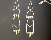 rocket - 3 tier long chandelier earrings  24k gold glass spikes