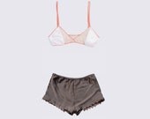 Set IIII- Silk X Bralette, Knit Trim Shorts - monicaus