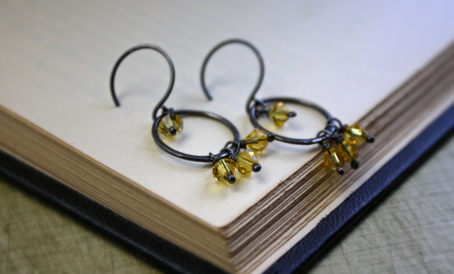 Oxidized Chandelier Earrings - Swarovski Crystal Birthstone Earrings