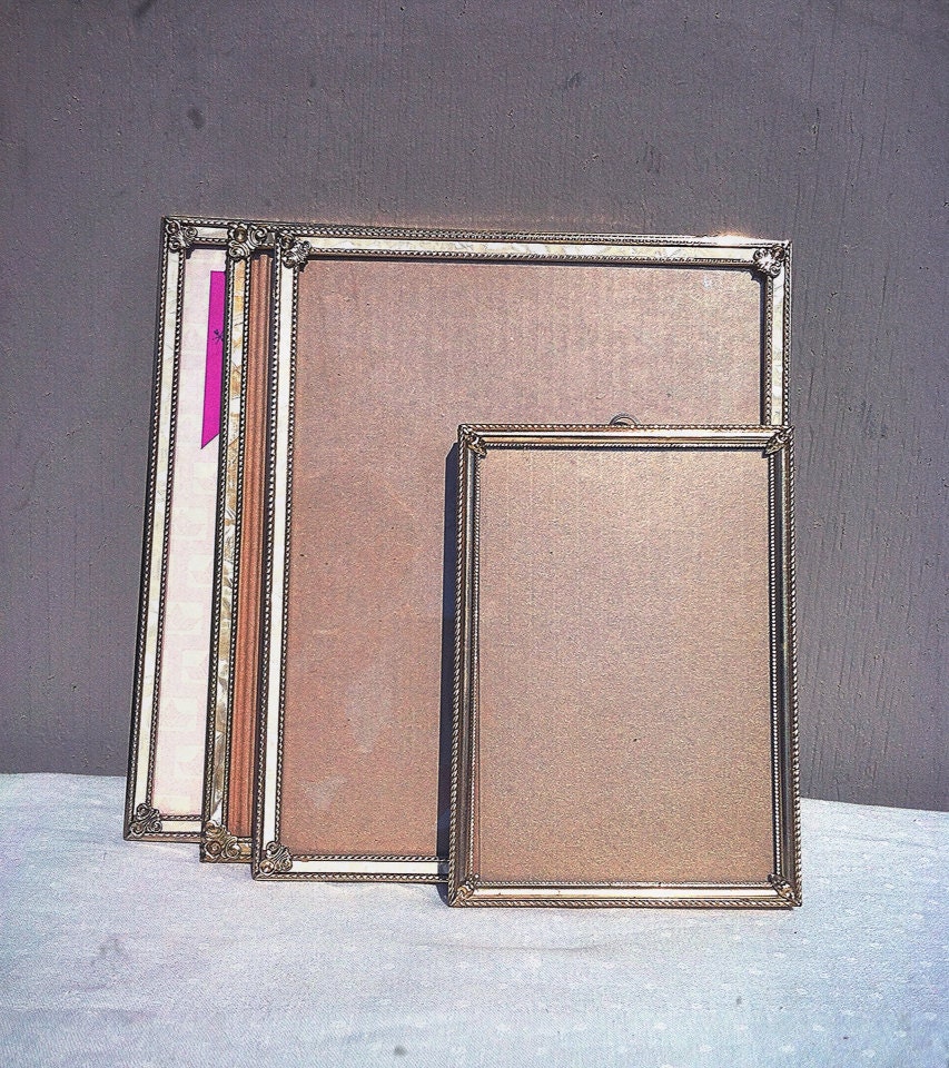 Metal Frames - Instant Collection of Brass Frames - Vintage Picture Frame Set - Wedding Decor - Pearl - Ornate
