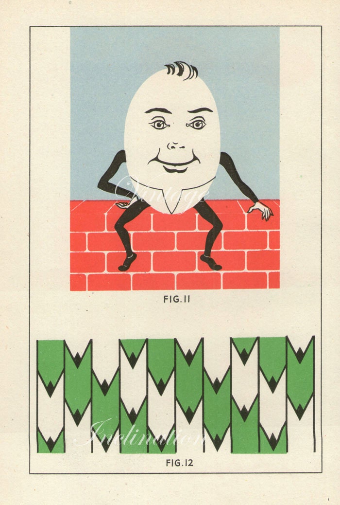 1920s Nursery HUMPTY DUMPTY, Book Plate chart color illustration
