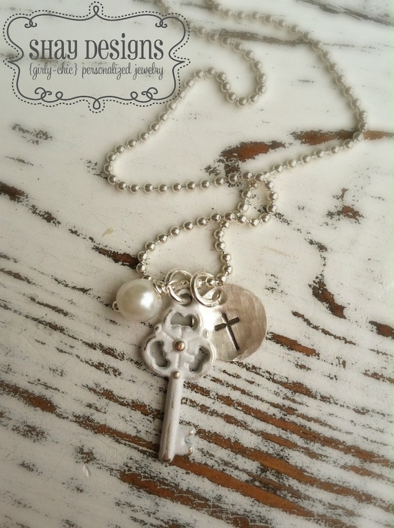 Stamped Faith Necklace with Vintage Key